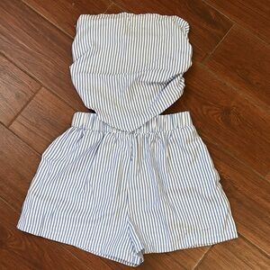 Striped Blue & White Strapless Set